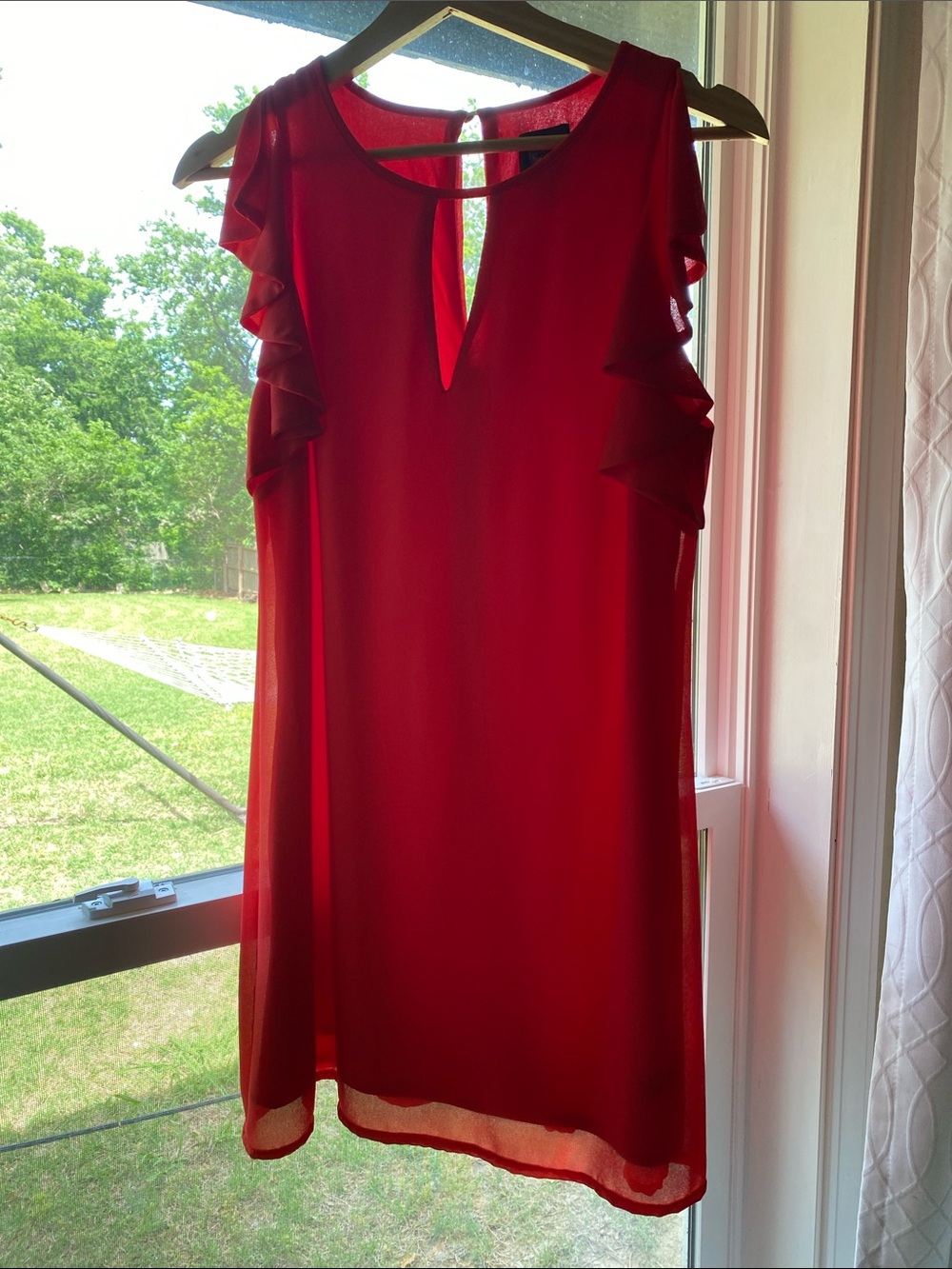 Vince Camuto Red Ruffle-Sleeve Mini Dress